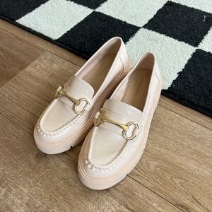 Aldo Cream and Gold Loafers with Signature Horsebit